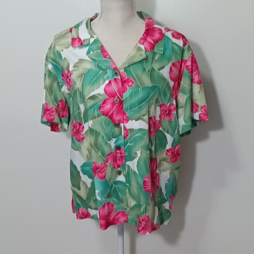 La Cabana Tropical Floral Button Down Shirt XL